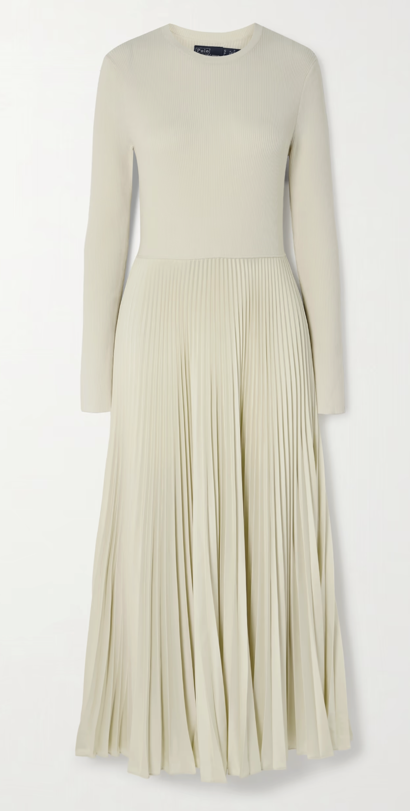 Polo Ralph Lauren Pleated Wool Ribbed-Knit Midi Dress