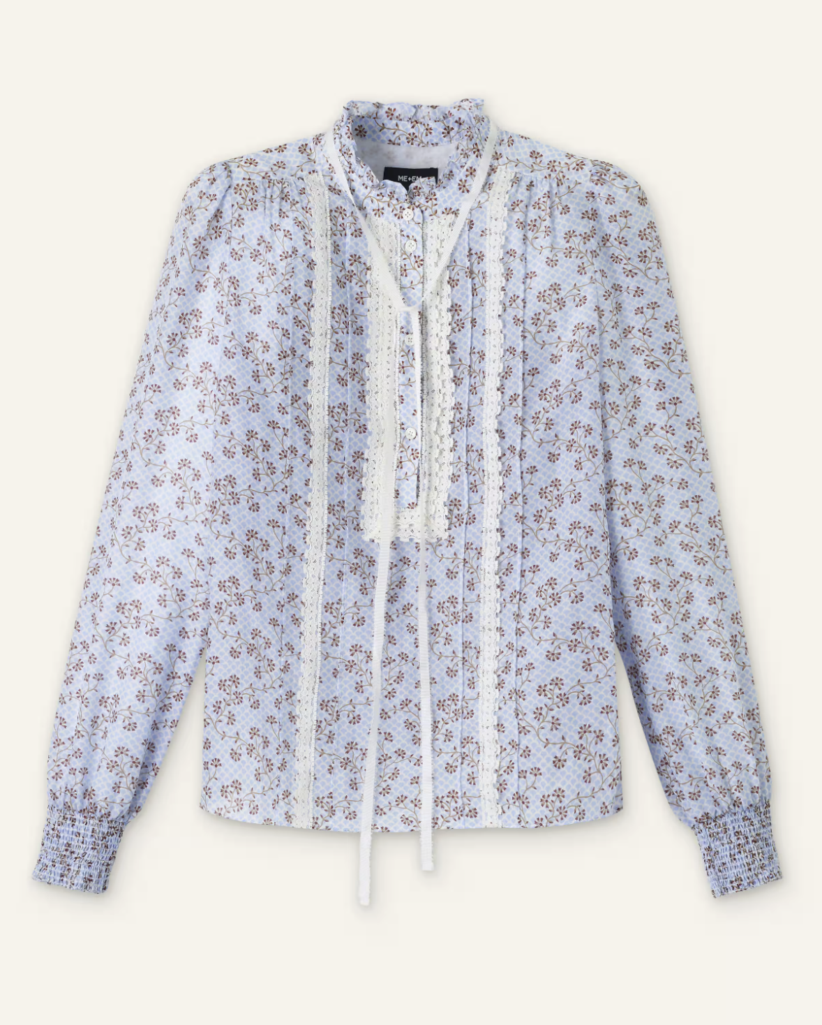 ME and EM Lace Trim Blouse in Blue Multi