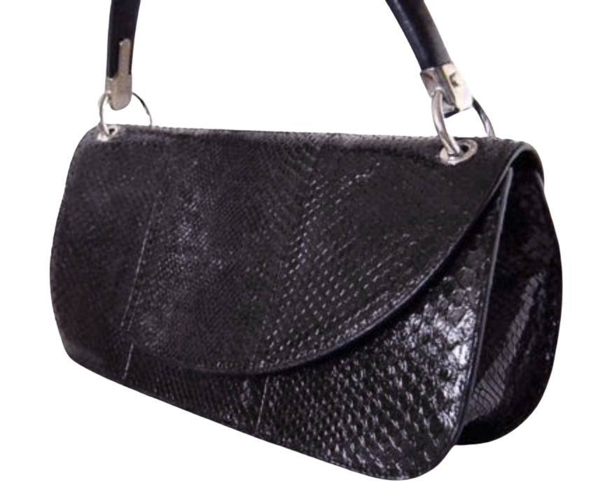 Sergio Rossi Snakeskin Top Handle Bag in Black