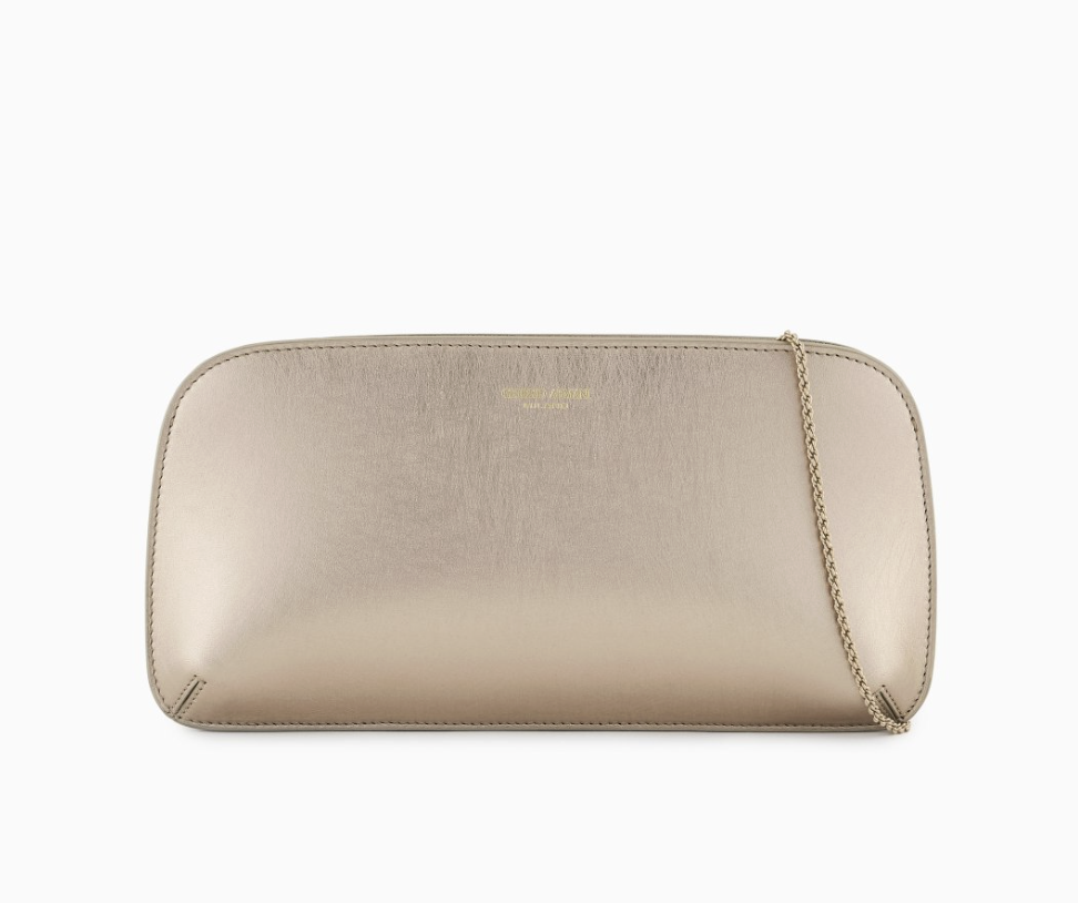 Giorgio Armani La Prima Horizontal Clutch in Beige Lamé Leather