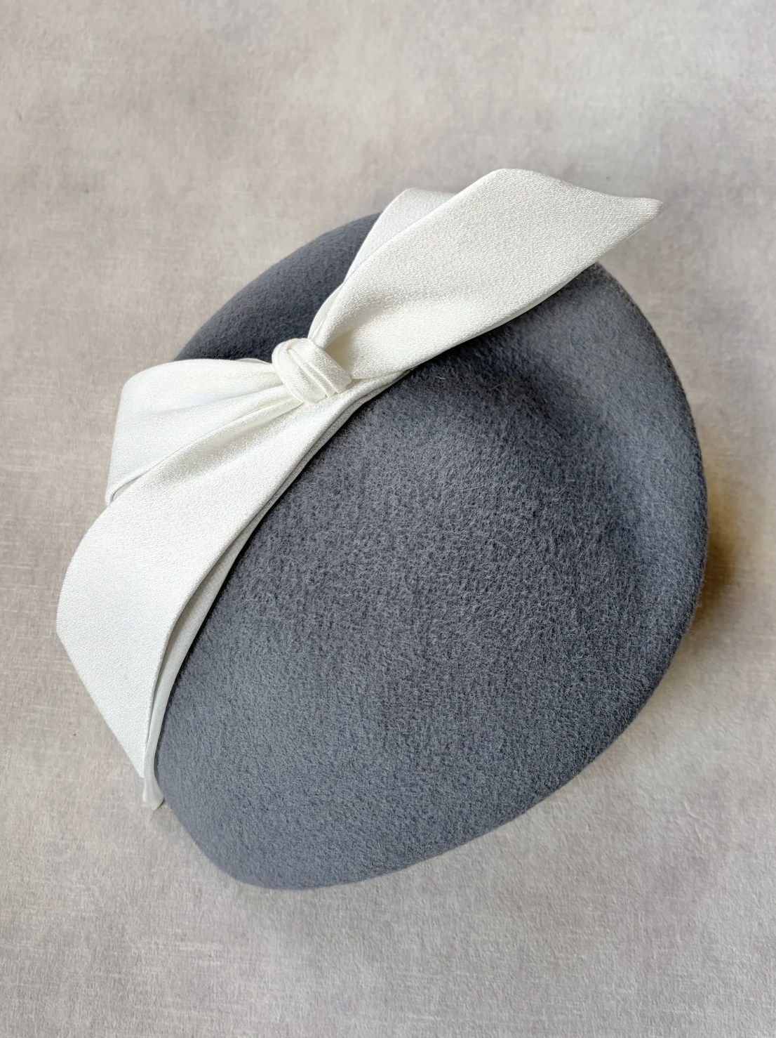 Jane Taylor Persephone Hat in Grey Felt with Satin and Organza Bow
