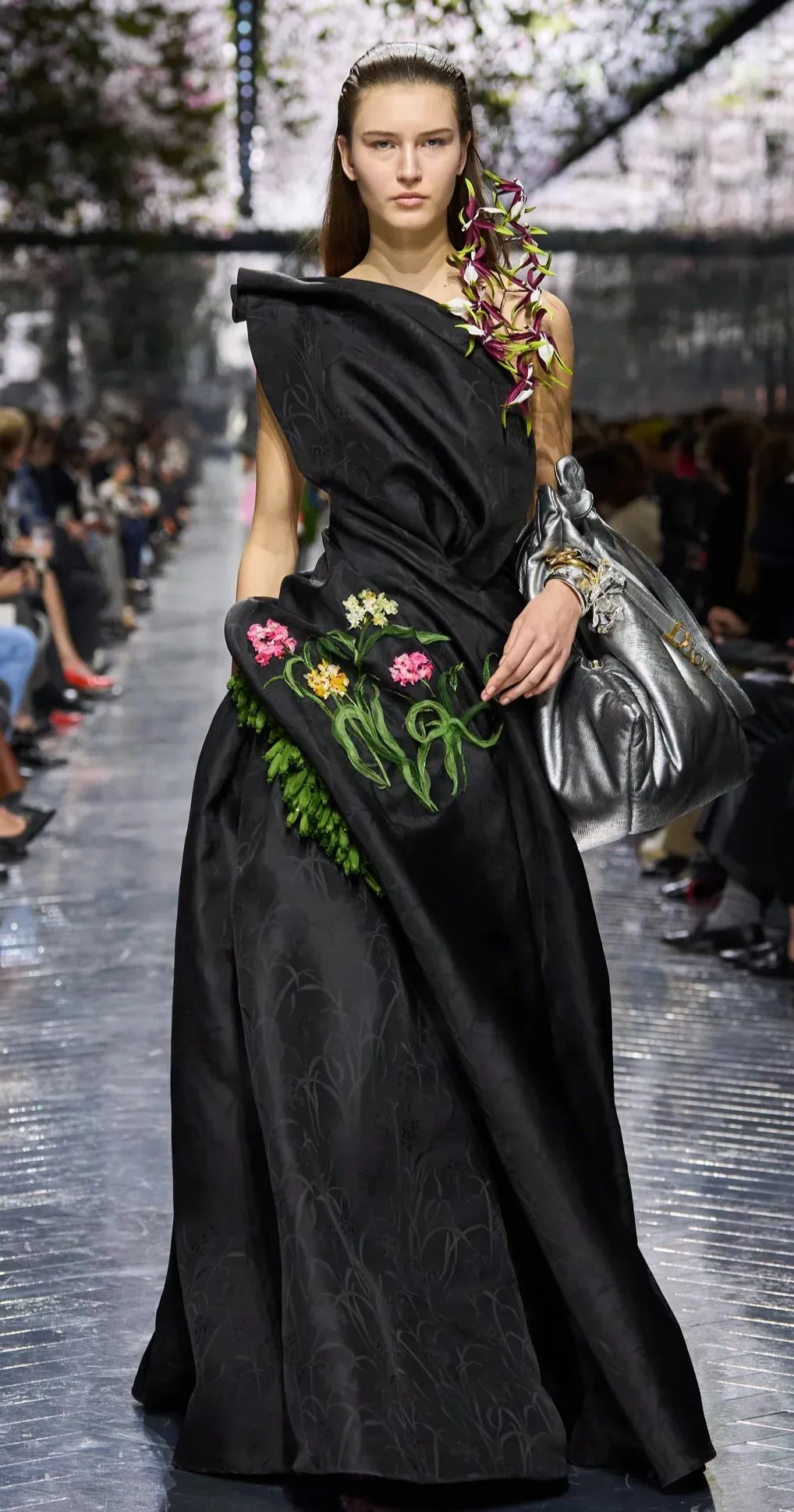 Christian Dior HC Flower Embroidered One Shoulder Gown