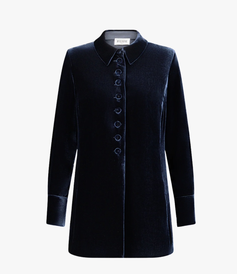 Apostrophe Velvet Tunic with Shirt Collar