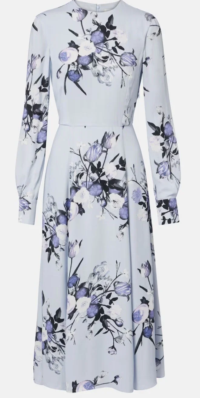 Erdem Floral Midi Dress in Dutch Flowers Painting Blue