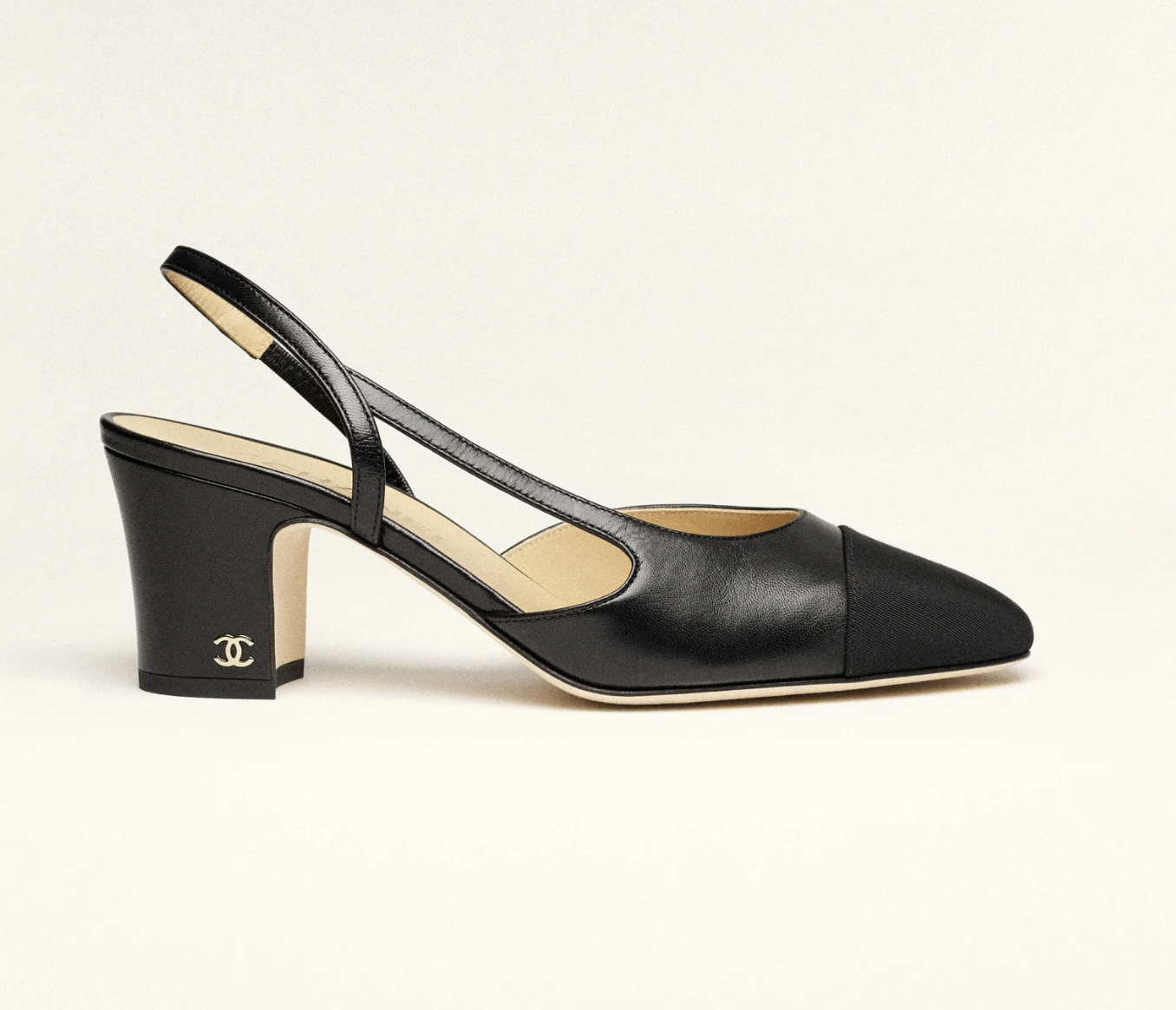 Chanel Cap-Toe Slingback Pumps in Black Goatskin &amp; Grosgrain