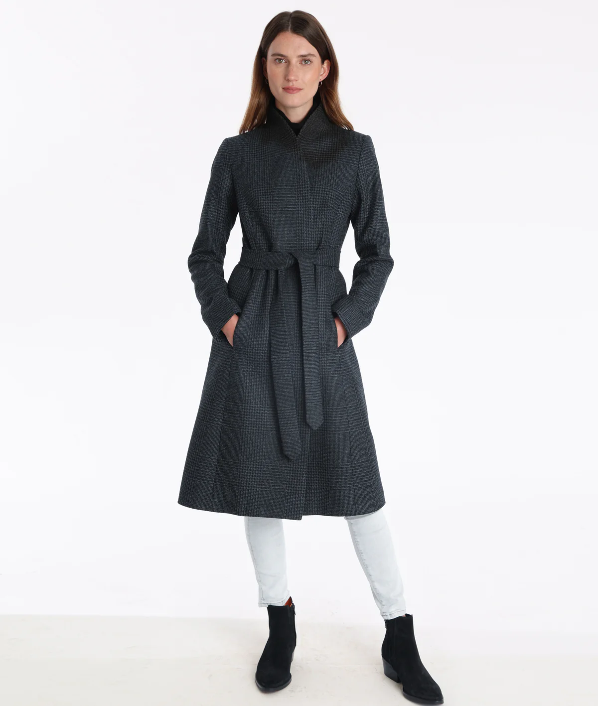 Katherine Hooker Hillsy Coat in Bugundy/Grey Prince of Wales Check