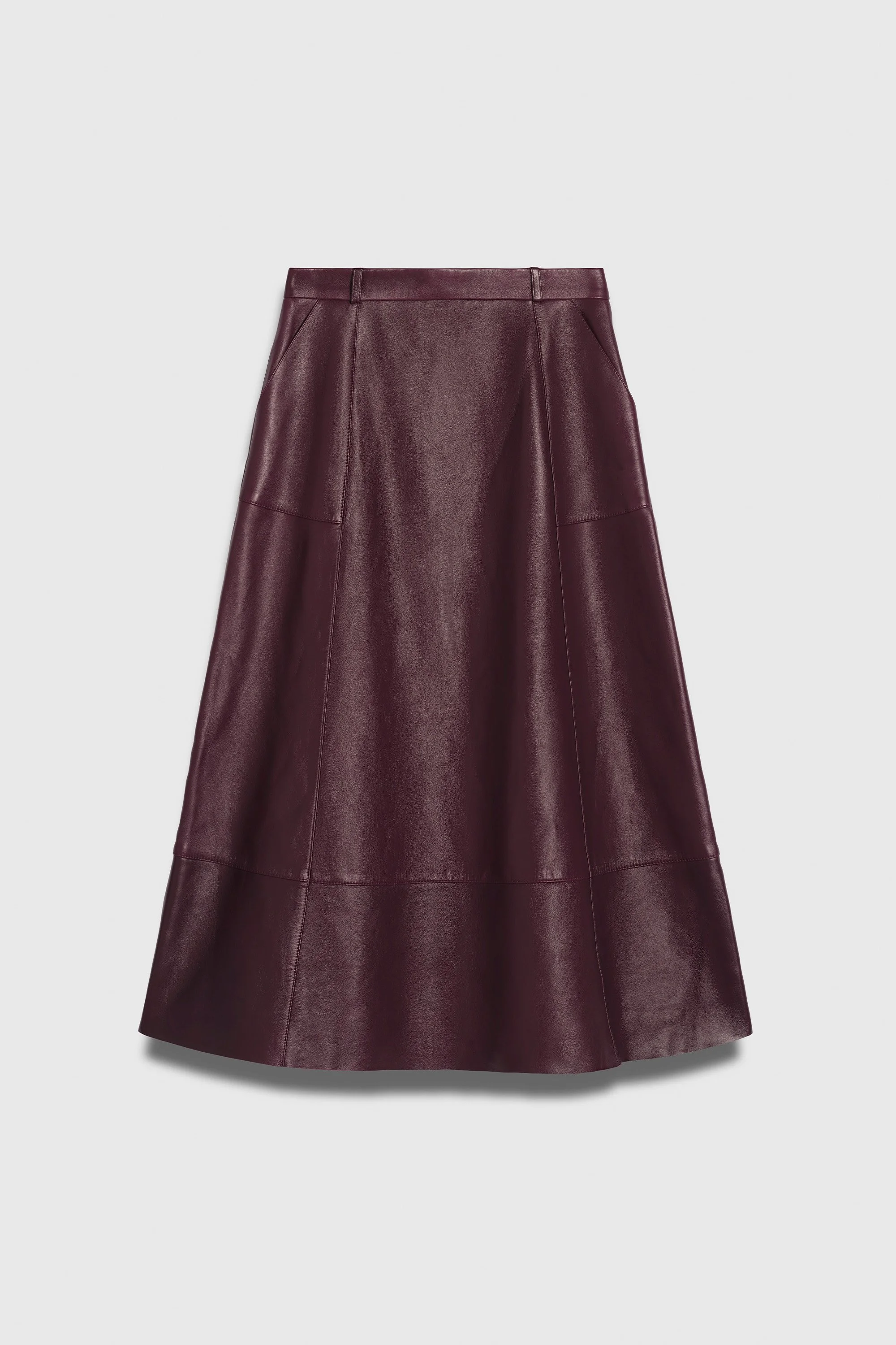 The Fold London Andalo Leather Skirt in Deep Burgundy.jpg
