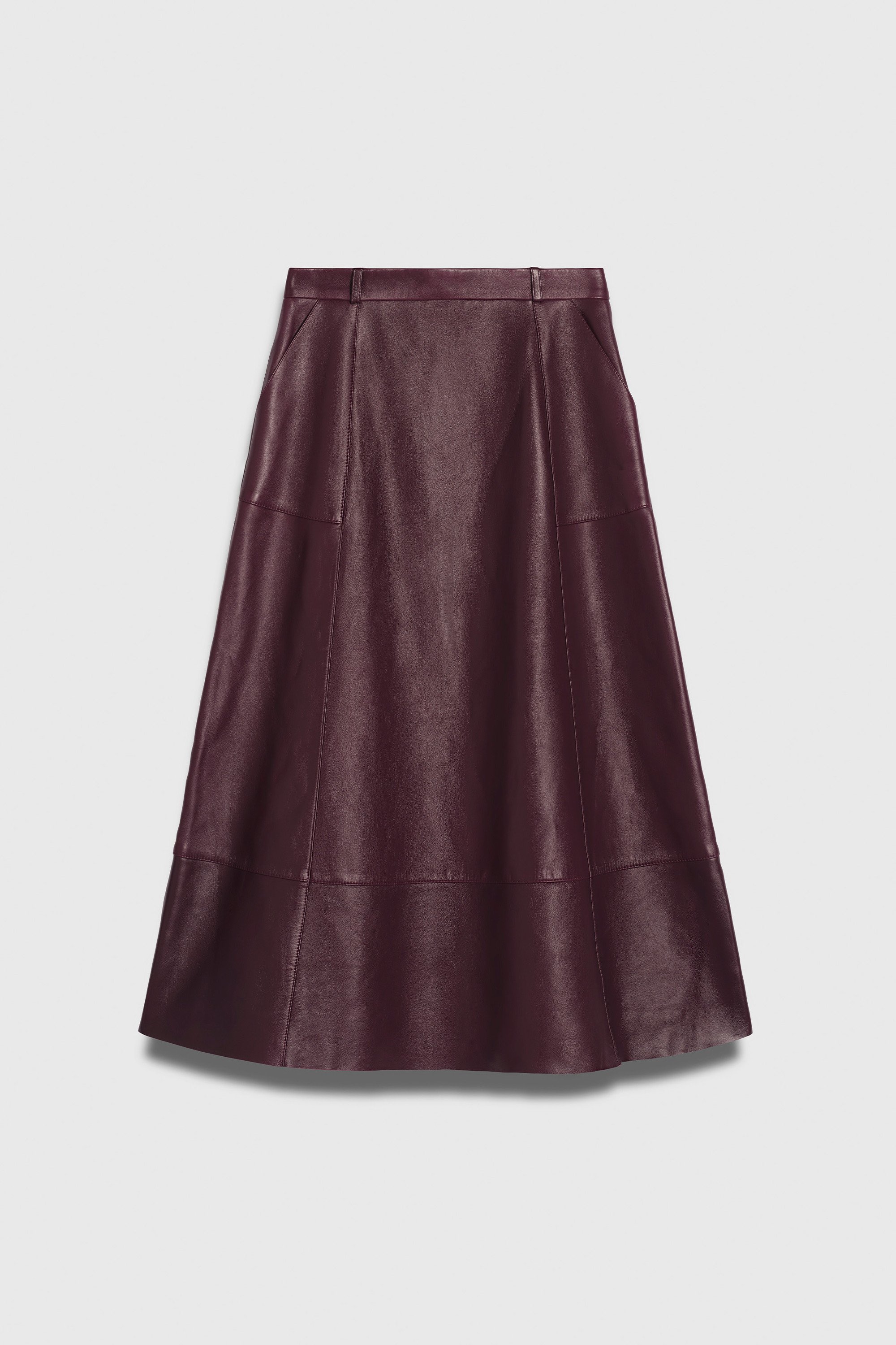 The Fold London Andalo Leather Skirt in Deep Burgundy