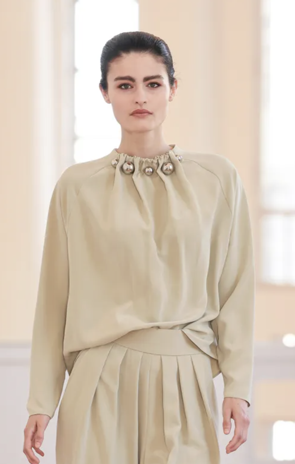 Natan Couture High Neck Blouse in Brown