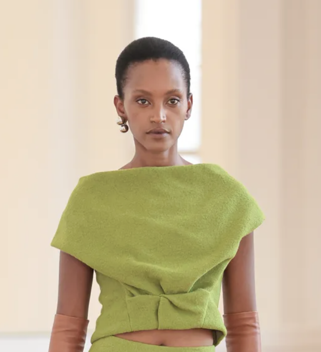 Natan Couture Bouclé Wool Jersey Top in Yellow