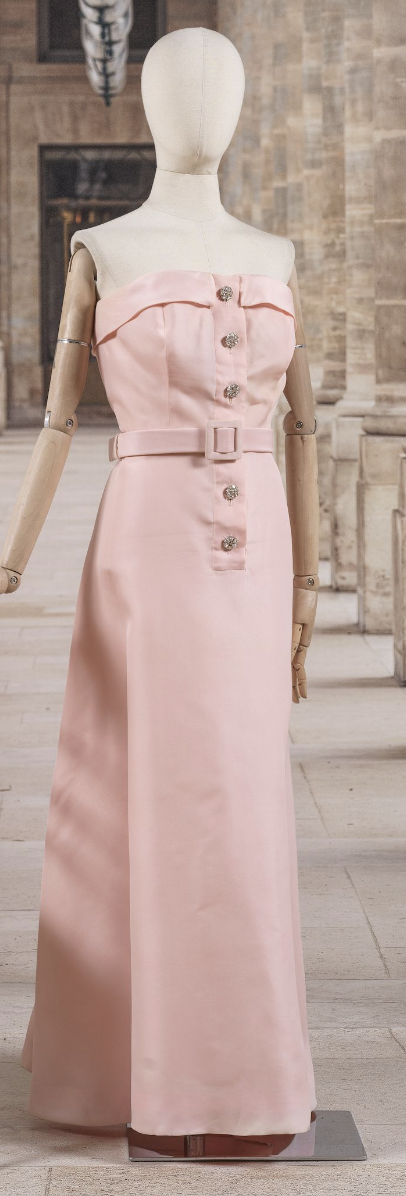 open lace back dress 1958 Christian Dior by Yves Saint Laurent Blush-Pink Silk Gown