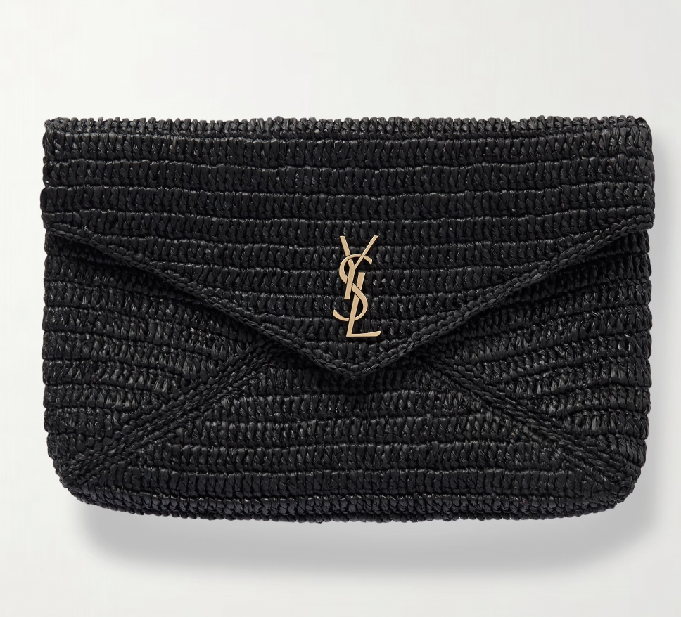 Saint Laurent Cassandre Raffia Clutch in Black