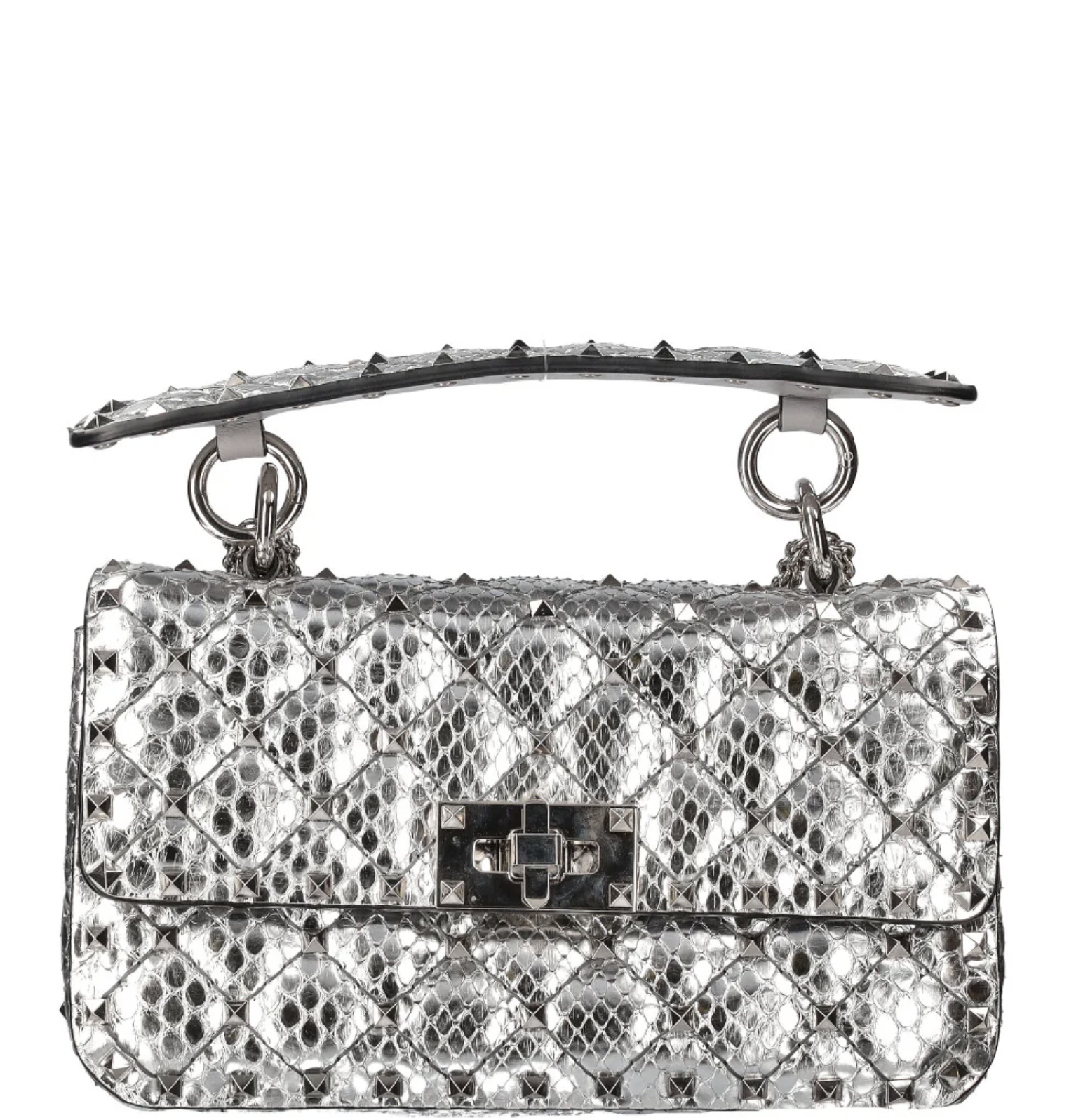 Valentino Rockstud Small Bag in Silver Python