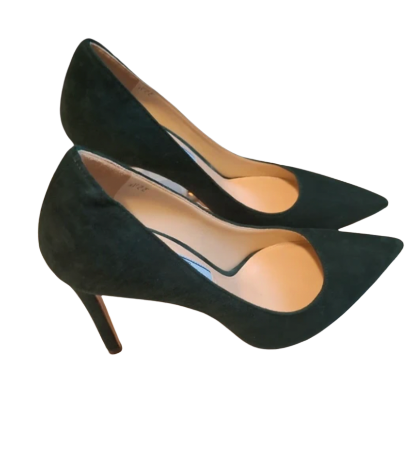 Prada Pointed Toe 100 Pumps in Emerald Suede