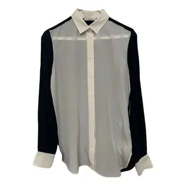 Celine Bicolour Silk Blouse in White/Green