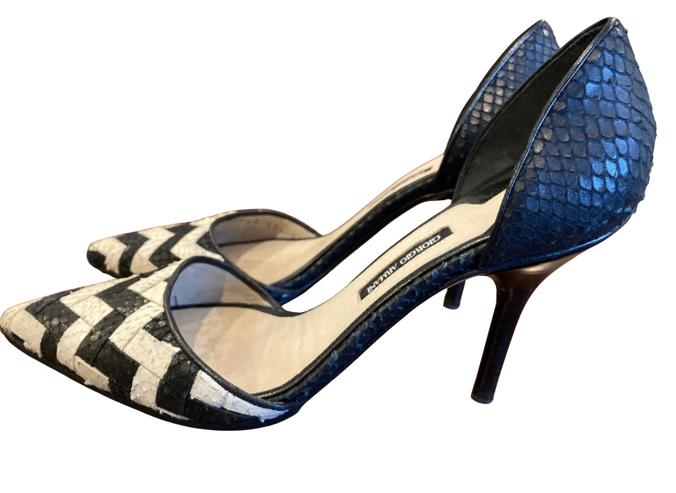 Giorgio Armani Zigzag D'Orsay Python Pumps in Black/White