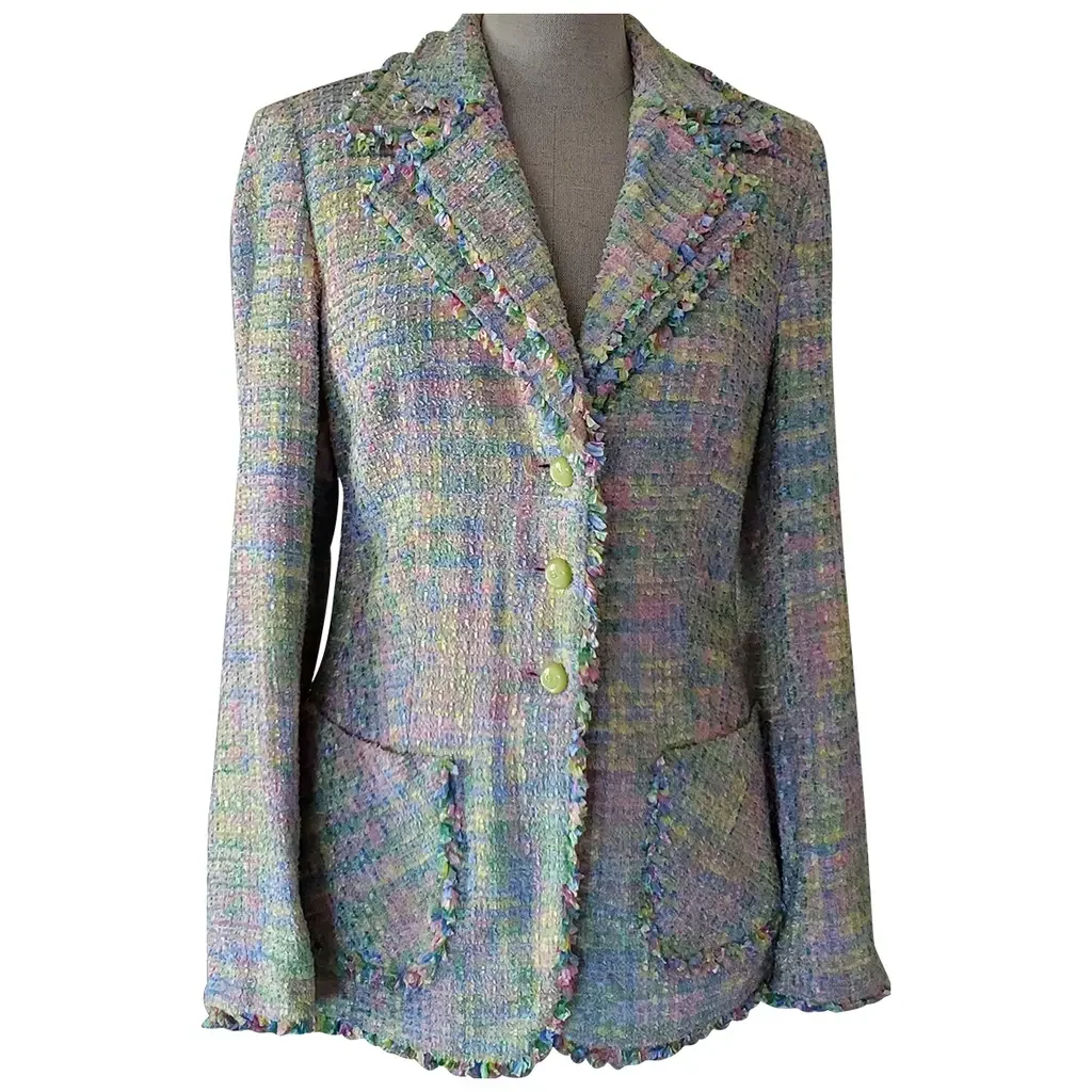 Escada Pastel Tweed Fringed Jacket