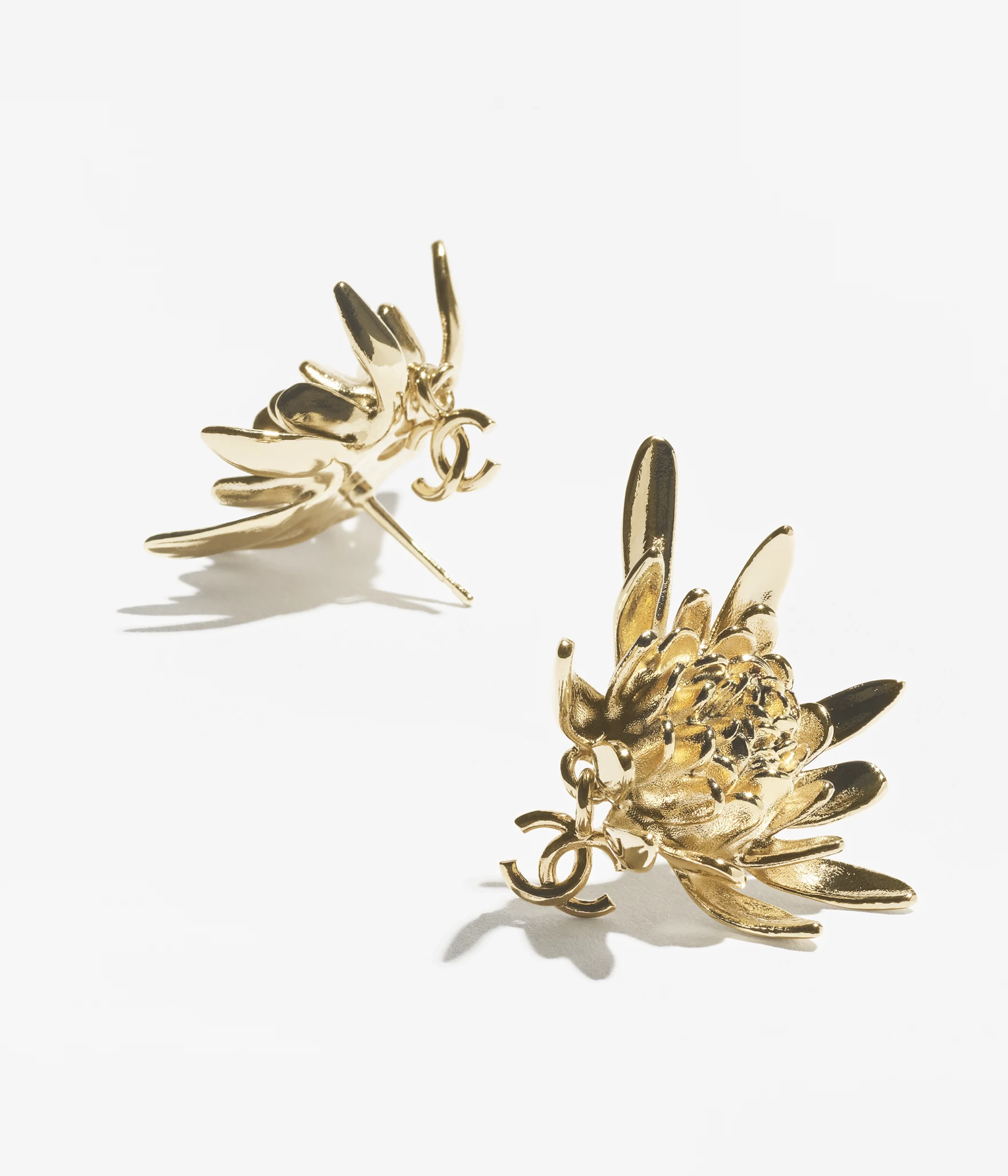 Chanel Metal Stud Earrings with Logo Pendant in Gold.png