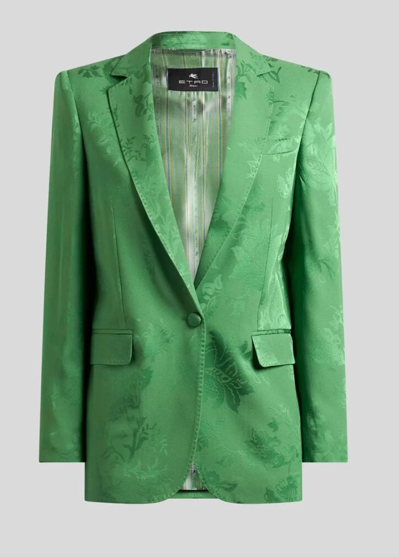 Etro Jacquard Single-Breasted Blazer in Green