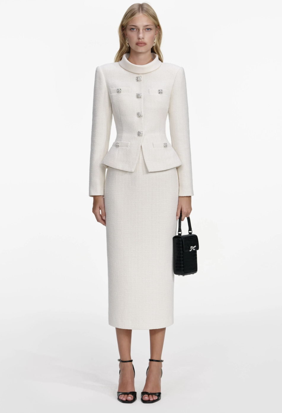 Self Portrait Boucle Tailored Midi Dress