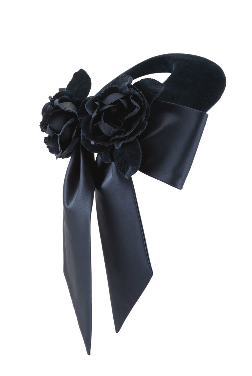 Lock &amp; Co Rialto Halo Pillbox in Velvet &amp; Satin Navy