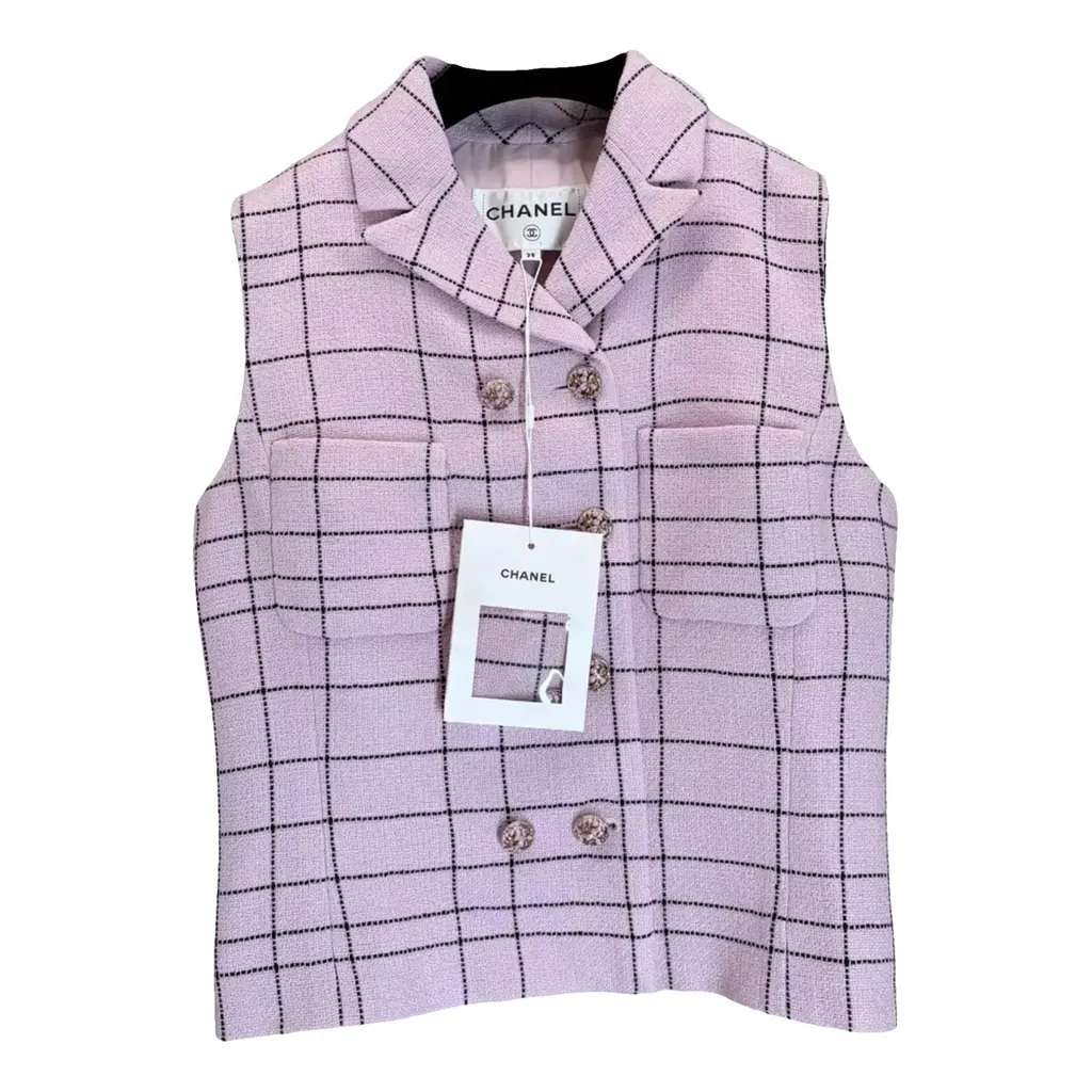 Chanel Double-Breasted Plaid Vest in Pink