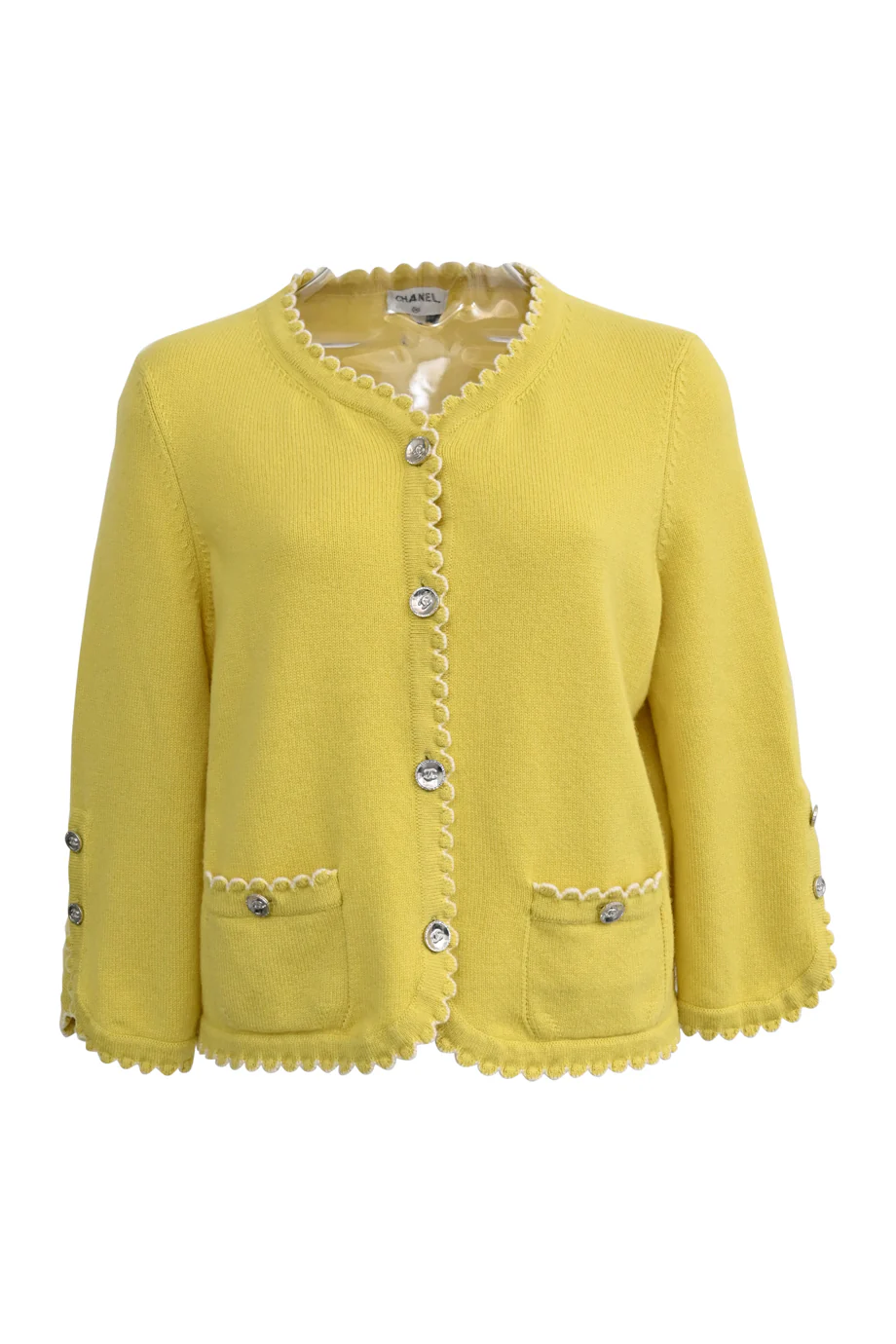 Chanel Scallop-Trim Cashmere Cardigan in Yellow