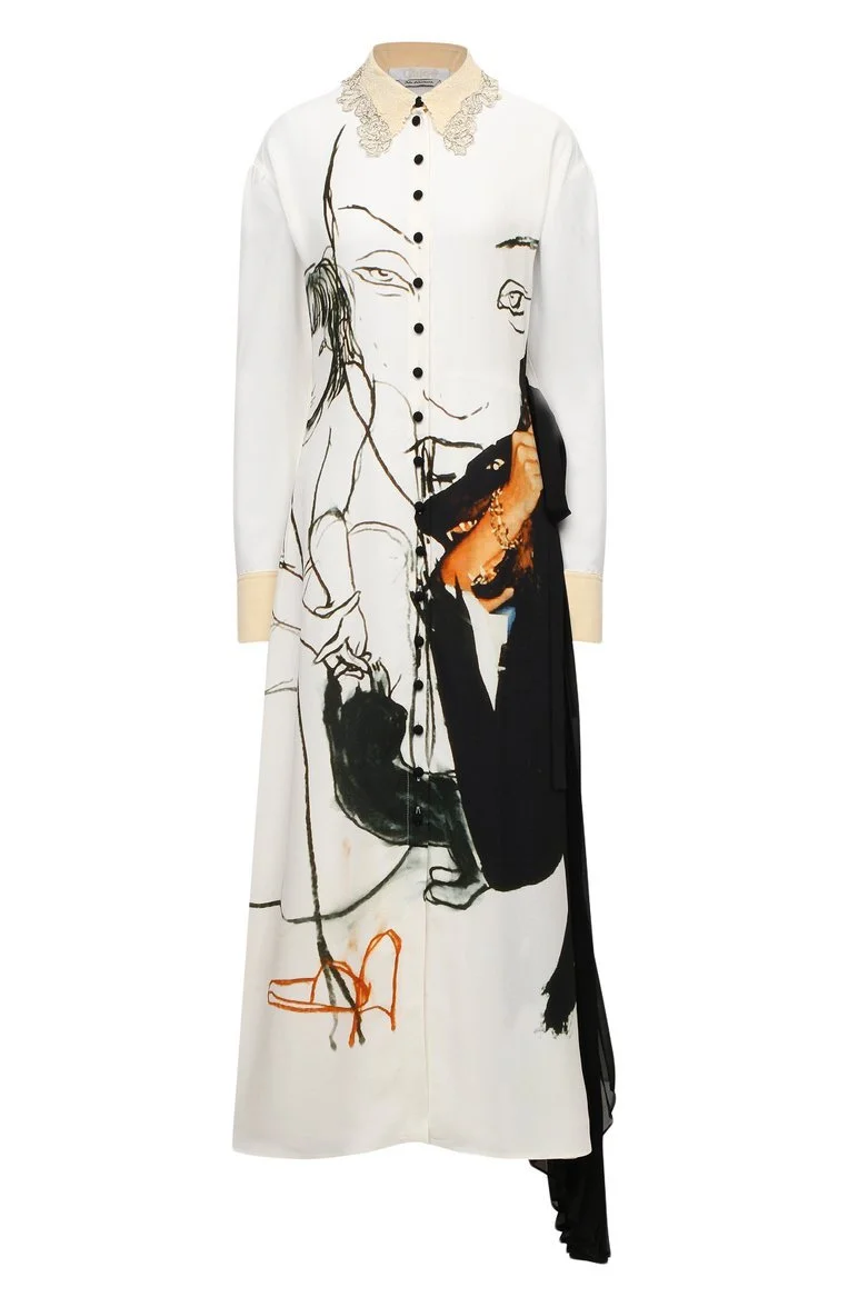 Chloé Printed Shirtdress with Lace Collar