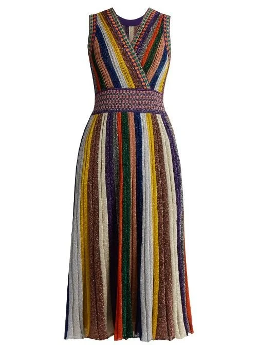 Missoni V-Neck Striped Pleated Knit Dress In Metallic Purple.jpg
