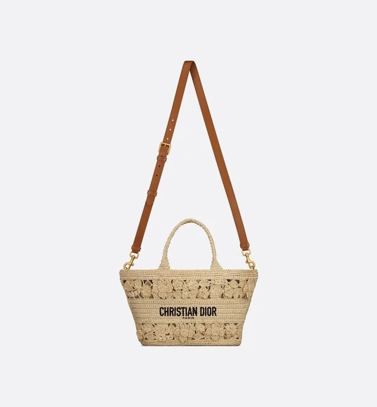 Christian Dior Hat Basket Bag in Natural Supple Raffia with Flowers