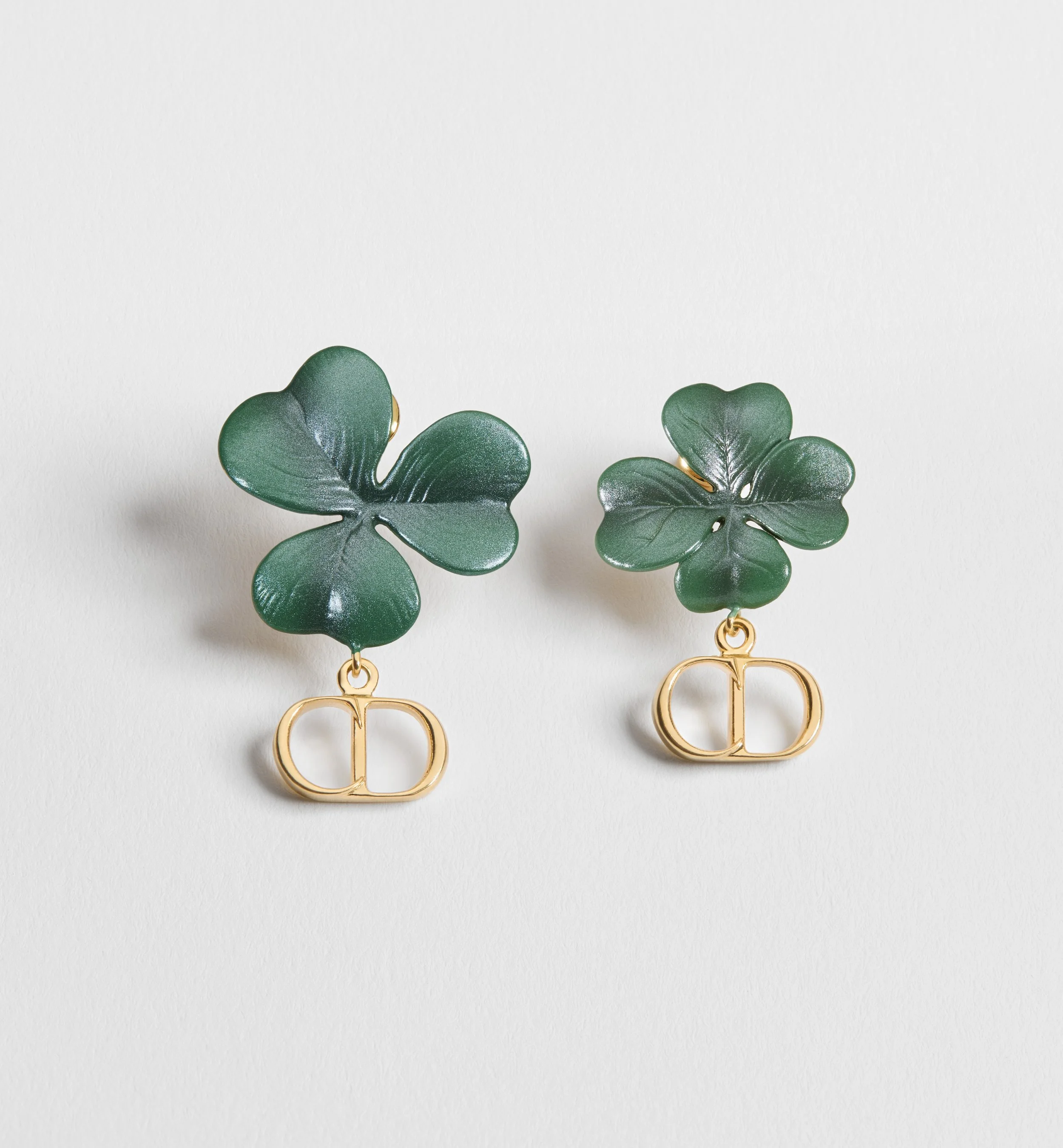 Christian Dior Clover Earrings in Gold-Finish Metal and Green Lacquer.jpg