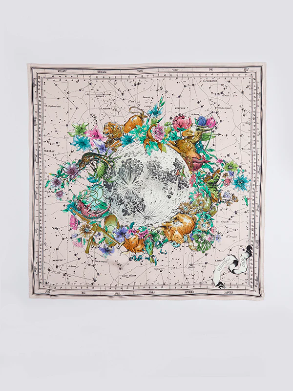 Christian Dior Zodiac Print Square Silk Twill Scarf in Pink.png