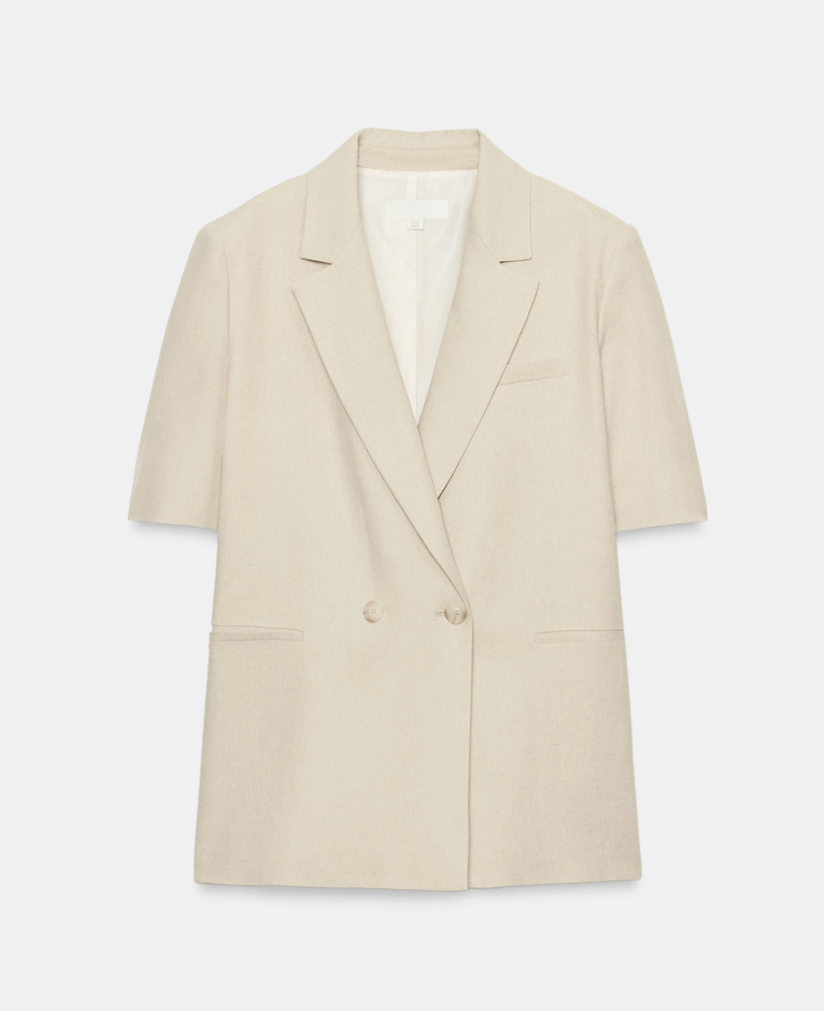 Zara Double-Breasted Linen Blend Short Sleeve Blazer