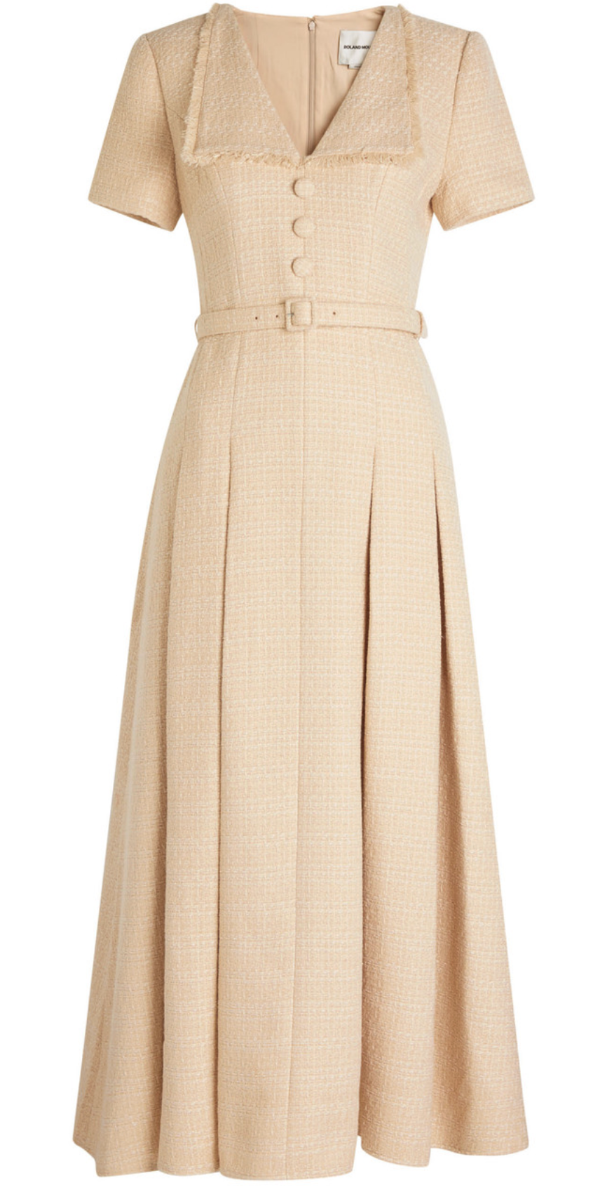Roland Mouret Folded Collar Belted Boucle Dress