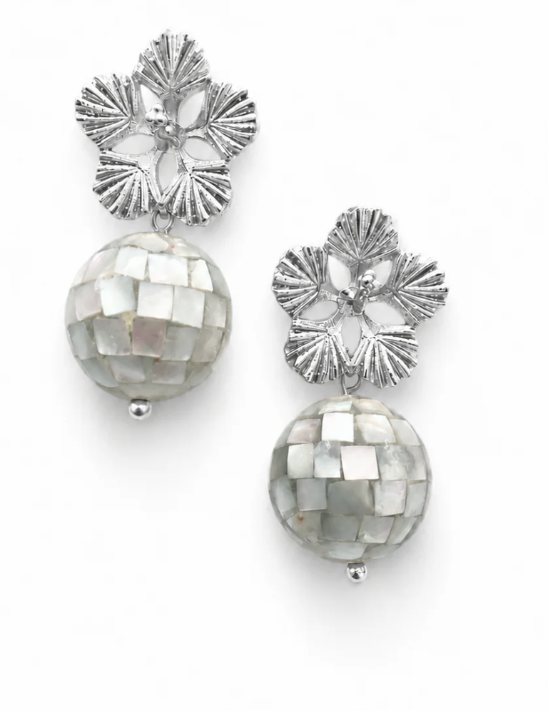 Hector Lion Marguerite Earrings With Mosaic Mother Of Pearl Orbs