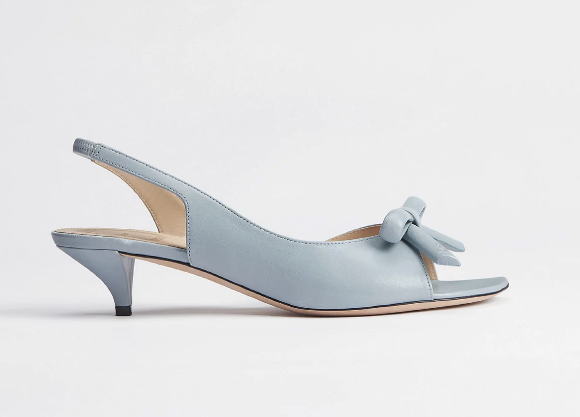 Christian Dior Dior Bow Heeled Slingback Sandals in Bleu Ciel Lambskin