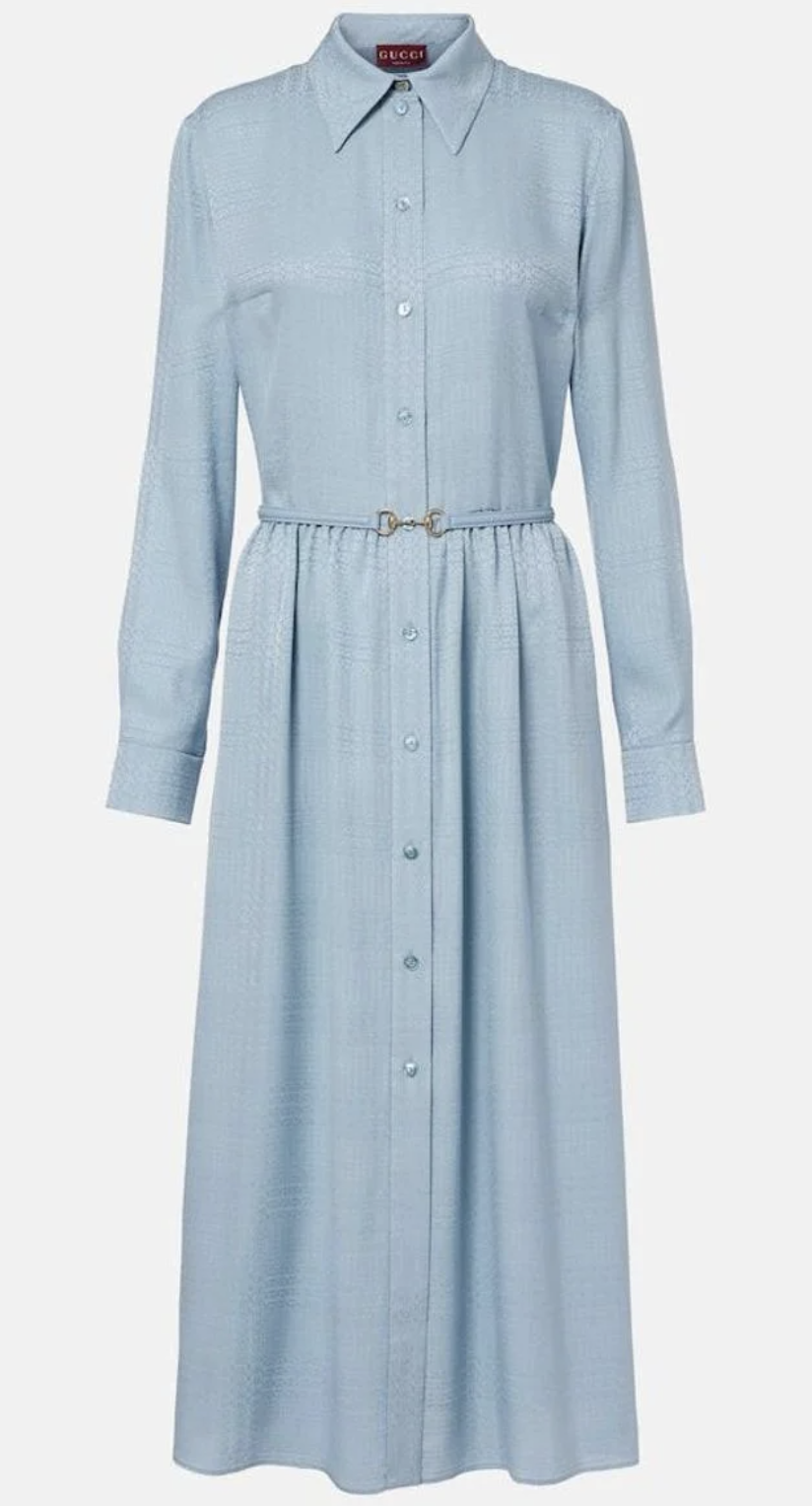 Gucci Interlocking G Belted Silk Shirt Dress