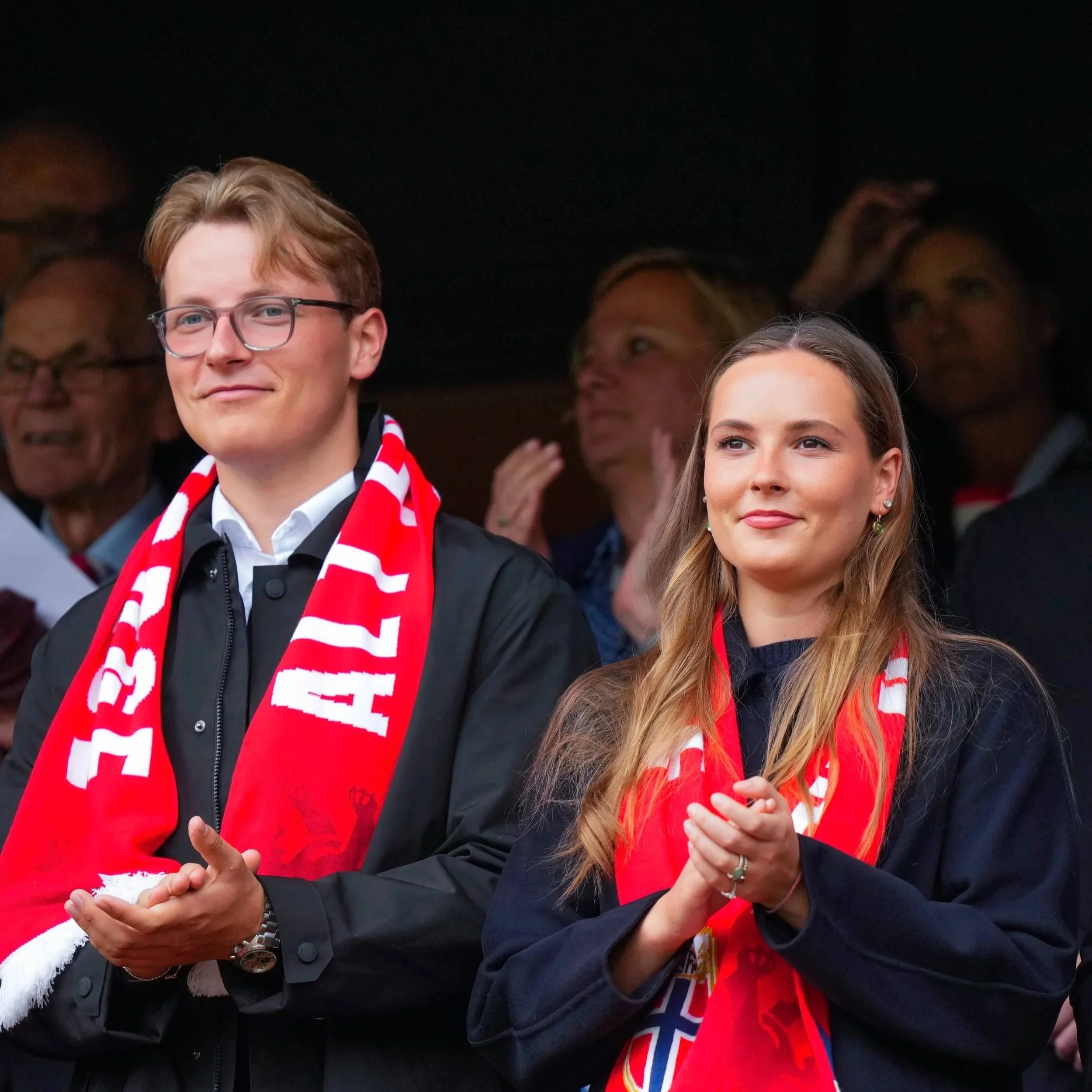 Princess Ingrid Alexandra and Prince Sverre Magnus attend Norway v Austria