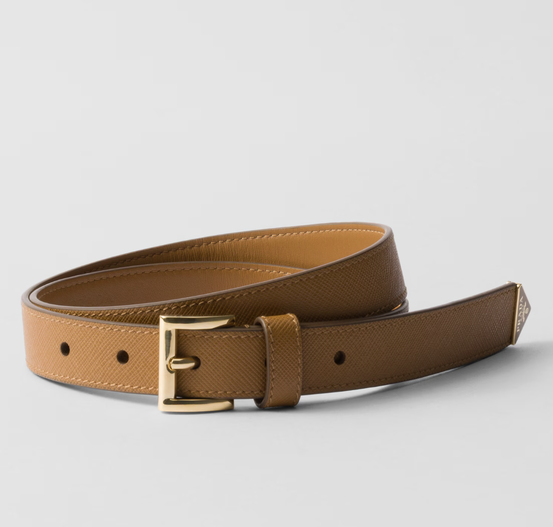 Prada Saffiano Leather Belt in Caramel