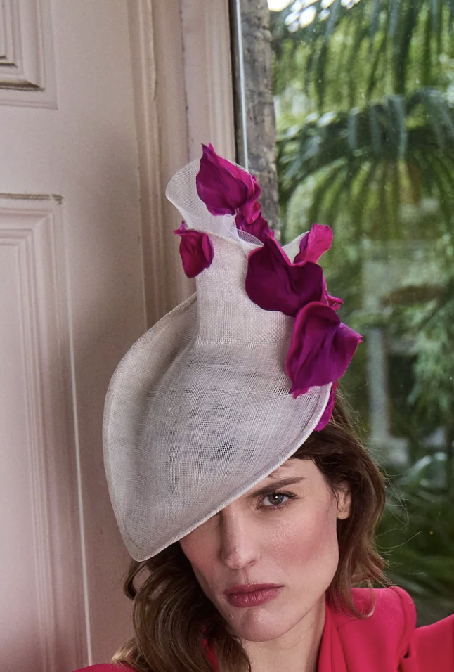 Jane Taylor Mini Mena Hat in Blue Straw with Petals