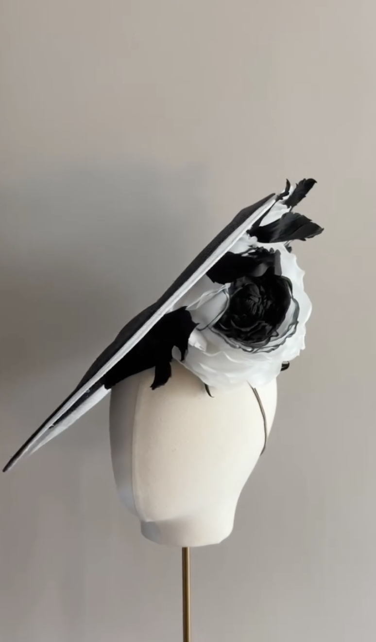 Jane Taylor Calypso Hat in Black Straw with Silk Flowers