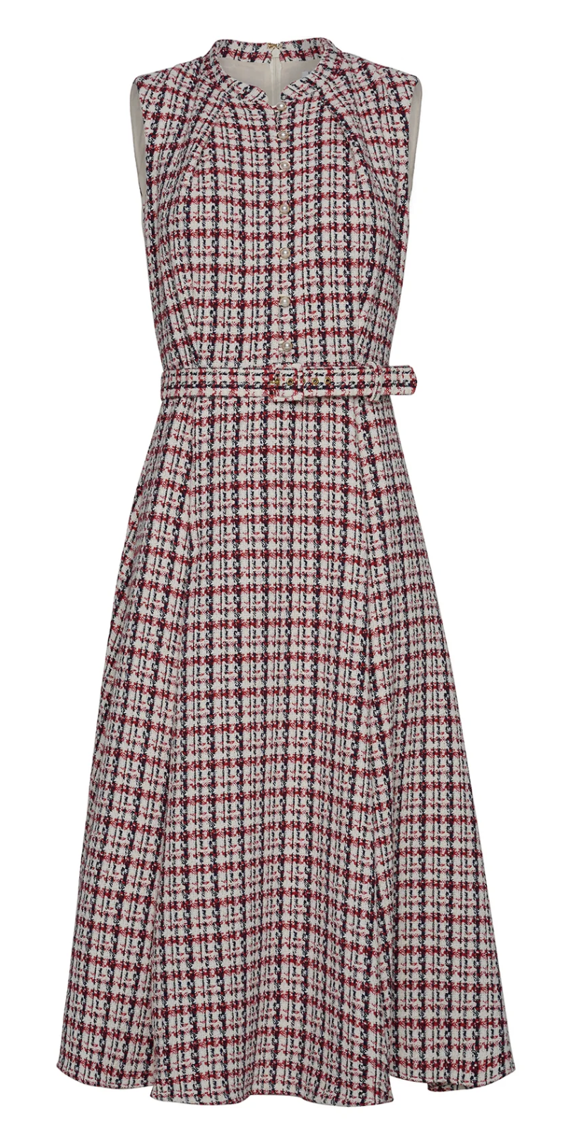 Beulah London Ahana Sleeveless Dress in Red Check