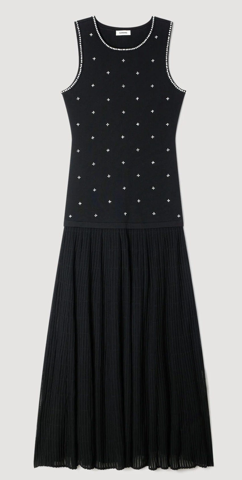 Sandro Rhinestone Flower Print Maxi Dress