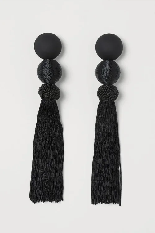 H&amp;M Tassel Long Earrings in Burgundy