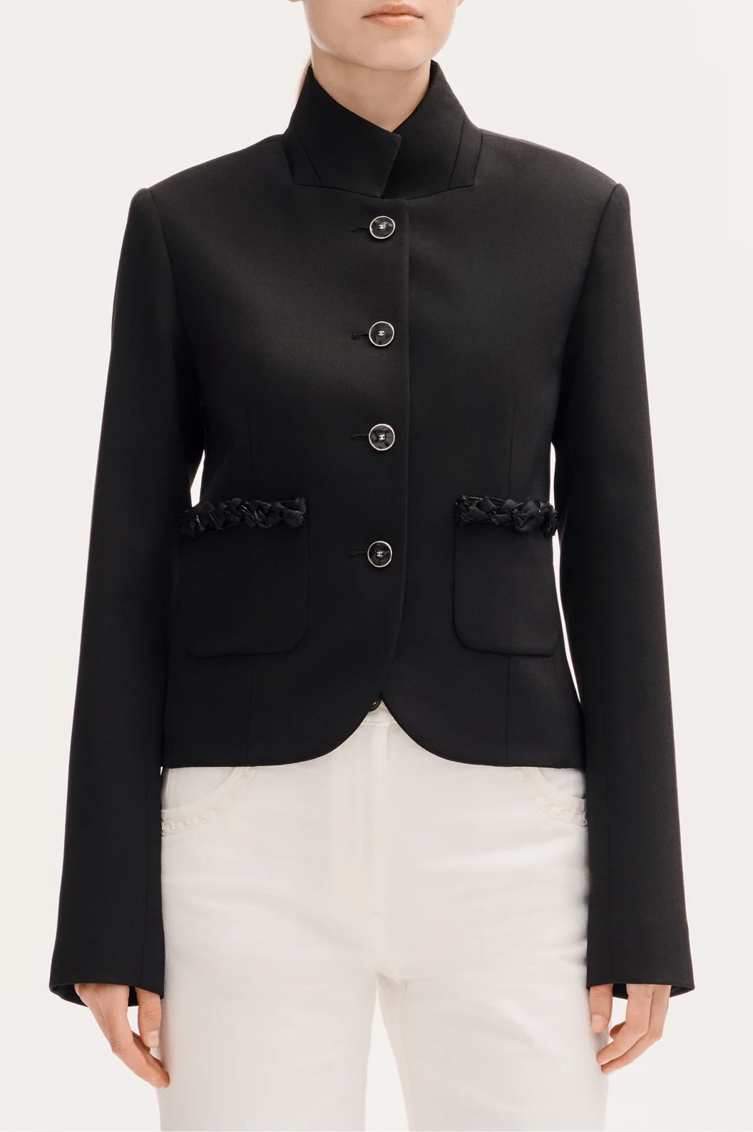 Chanel Wool Jacket with Braided Trim Pockets