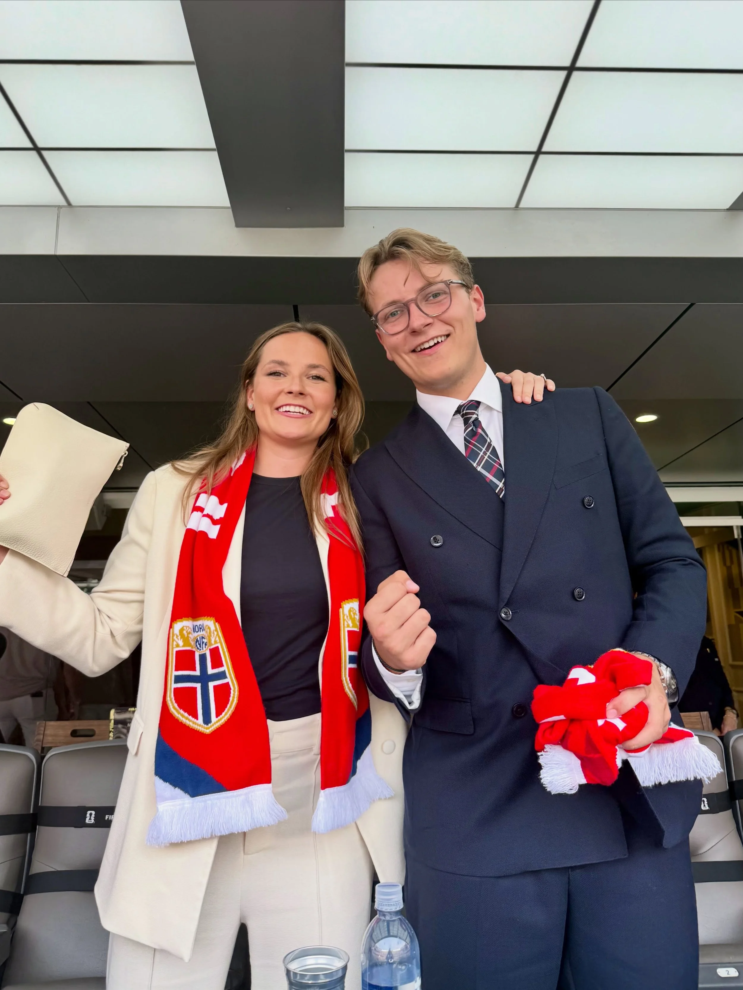 Princess Ingrid Alexandra and Prince Sverre Magnus attend Brazil v Norway