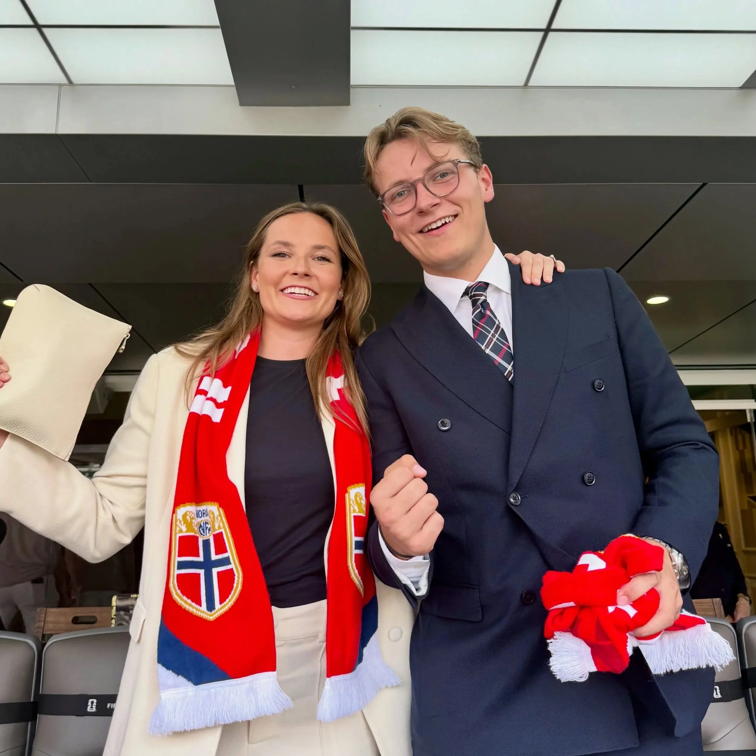 Princess Ingrid Alexandra and Prince Sverre Magnus attend Brazil v Norway