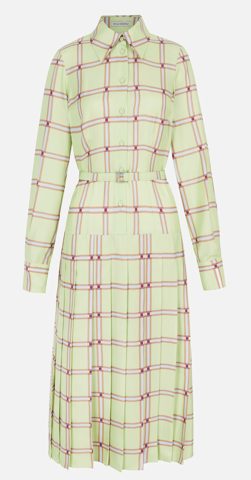 Emilia Wickstead Juul Dress in Lime &amp; Blue Check Silk Twill