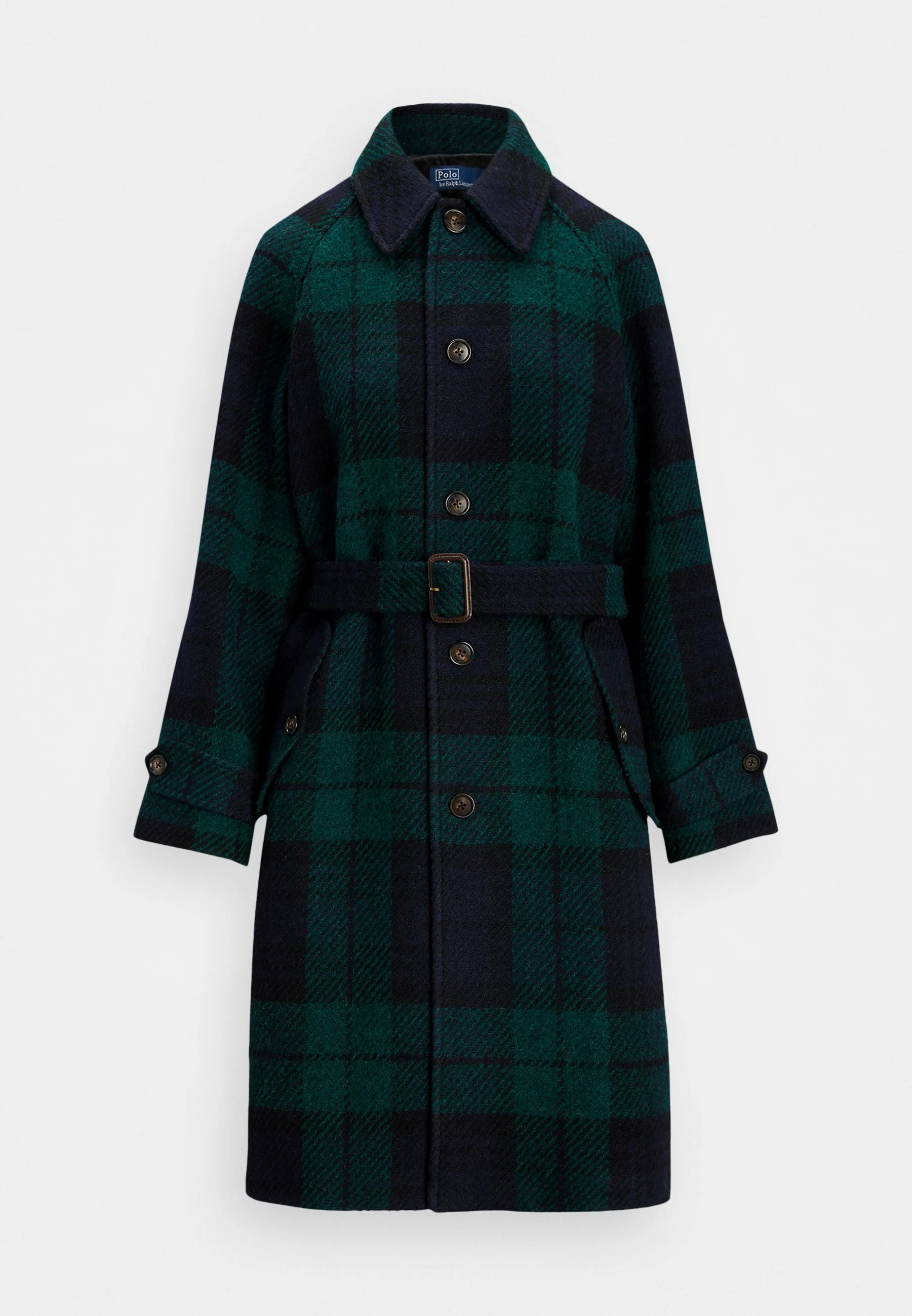 Polo Ralph Lauren Belted Plaid Wool Herringbone Coat in Blackwatch