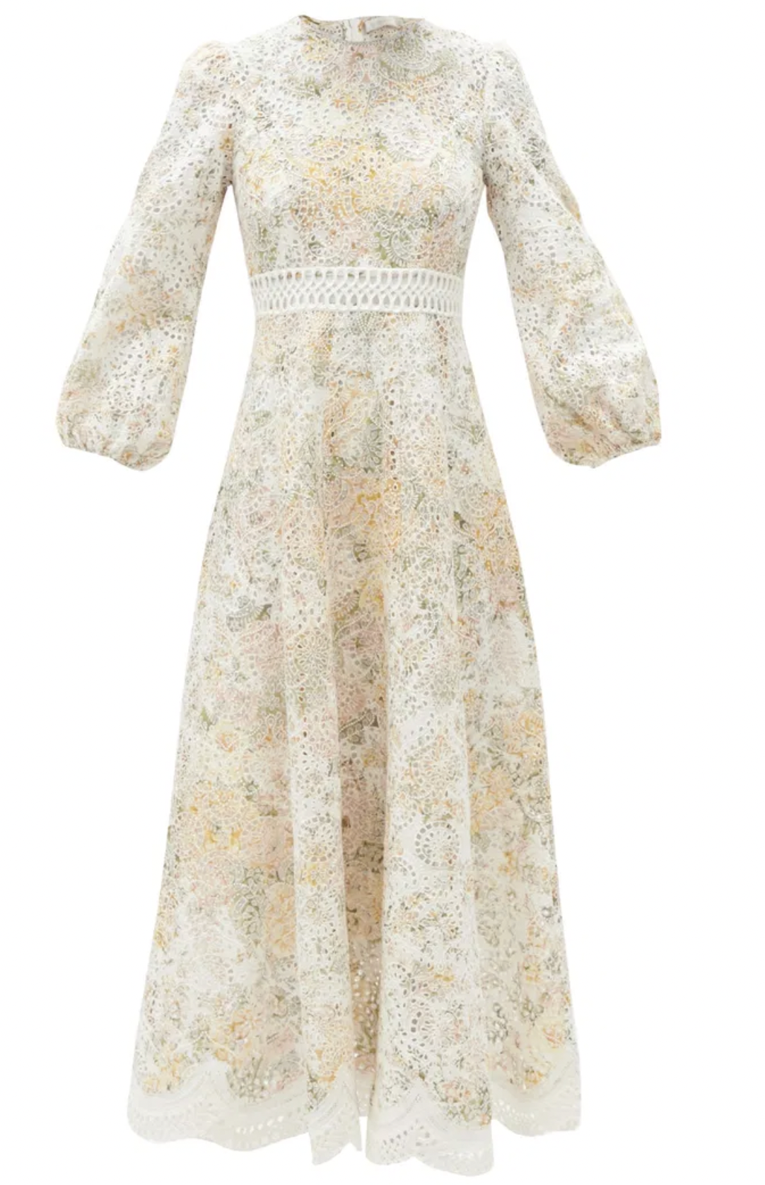Zimmermann Amelie Floral-Print Broderie-Anglaise Linen Dress